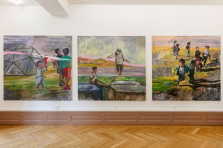 Look - Jump - Run (2021), Oil and acrylic on canvas, each 160 x 170 cm. As shown
at the show "Heute Malen Wir", 2021, Villa Renata, Basel, Switzerland. Photo: Julian Salinas