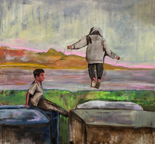 Jump (2021), Oil and acrylic on canvas, 160 x 170 cm.  Photo: Julian Salinas